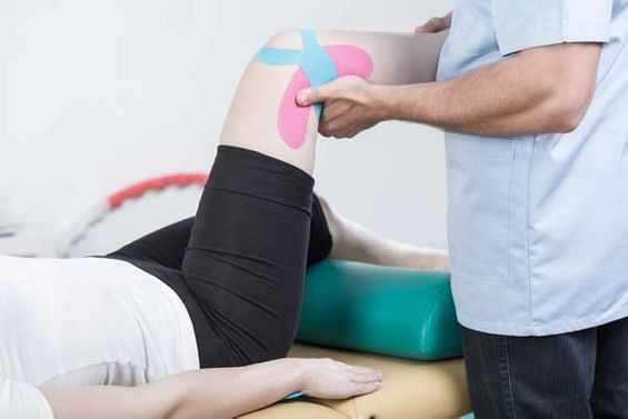 Sporty woman undergoing rehabilitation of sprained knee